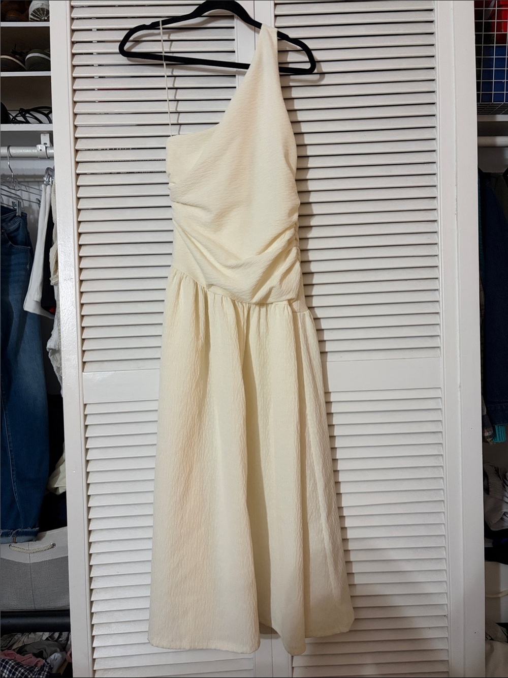 Zara One-Shoulder Cream Midi Dress